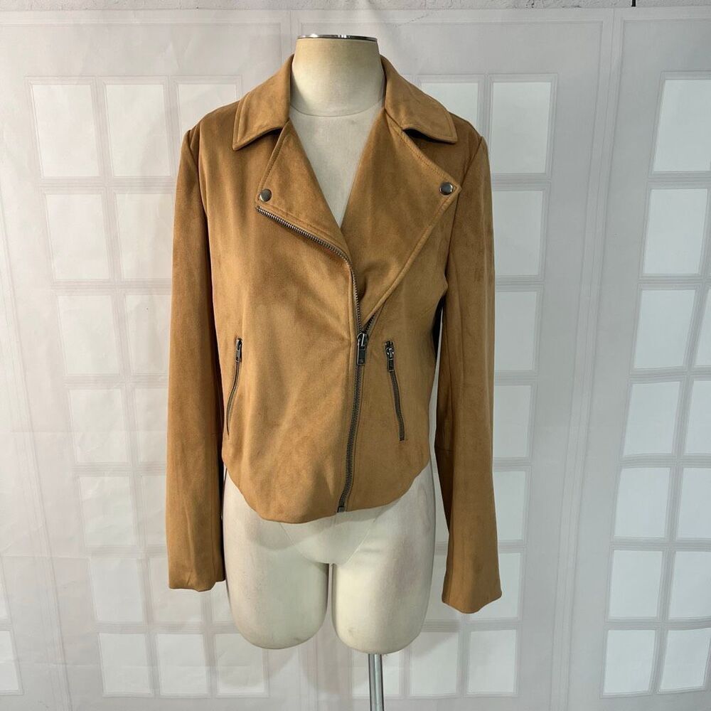 Torrid Tan Suede Stretch Collared Full Zip High Low Long Sleeve Moto Jacket Sz 0